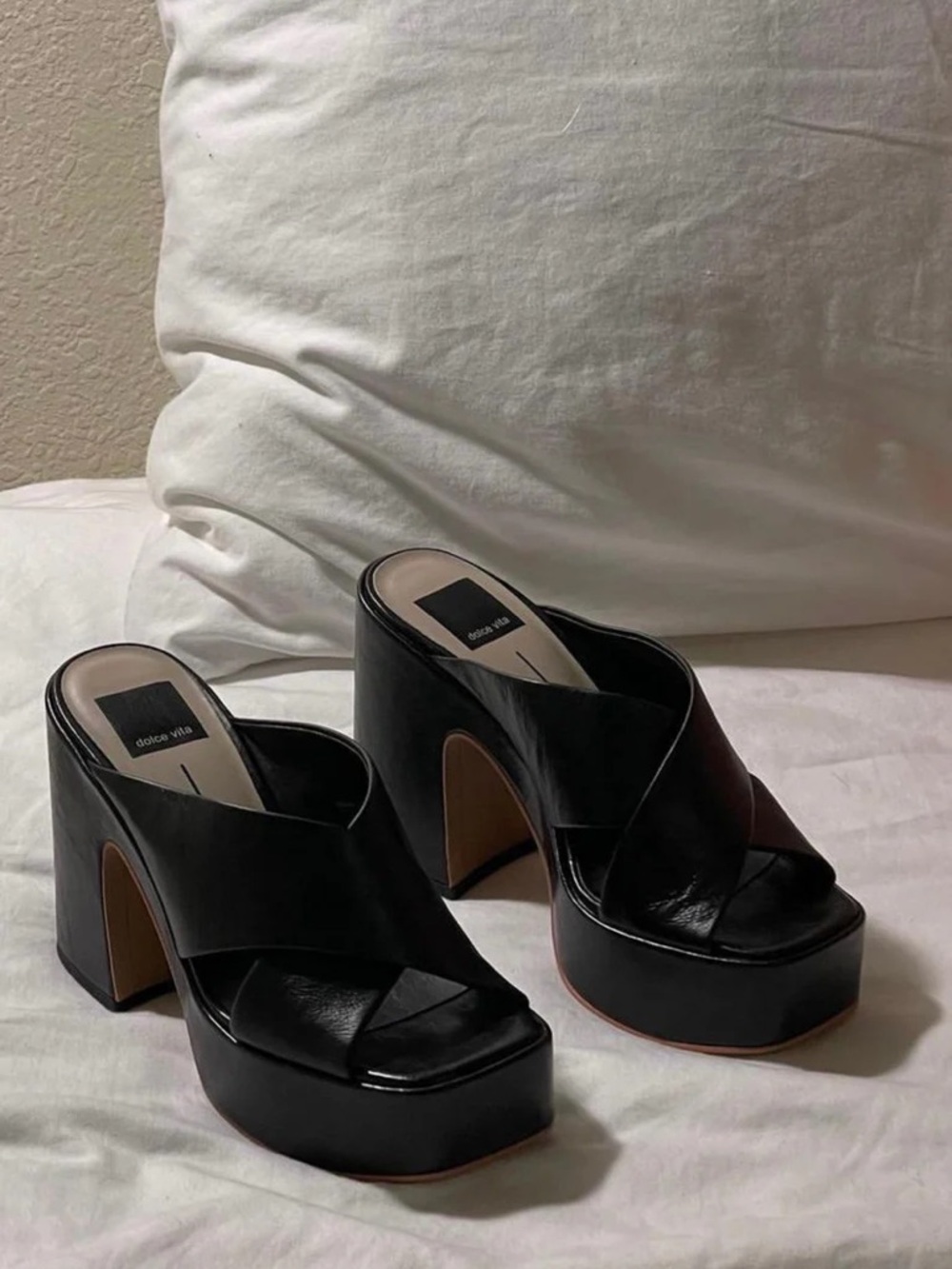 Dolce Vita Black Leather Platform Mule Heels